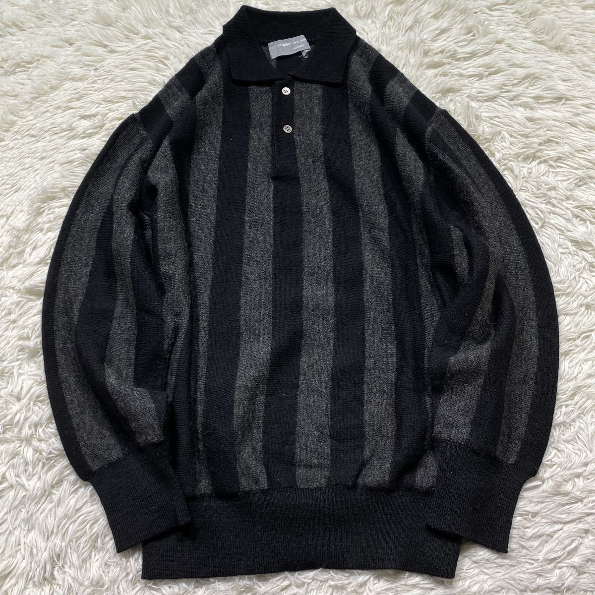 希少　COMME des GARCONS コムデギャルソンオム　■70s ~ 80s AD表記なし　川久保オム　■ボールドストライプ　■ニットポロ　ニット des GARCONS COMME | garcons 90s