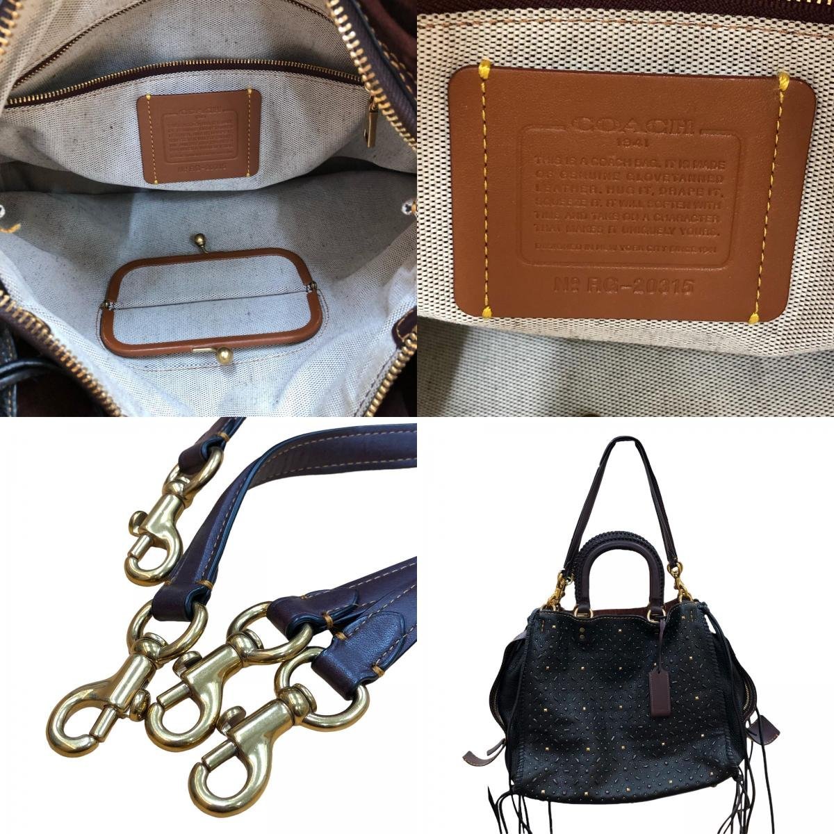 美品 COACH コーチ ローググラブタン 2WAYバッグ スタッズ 