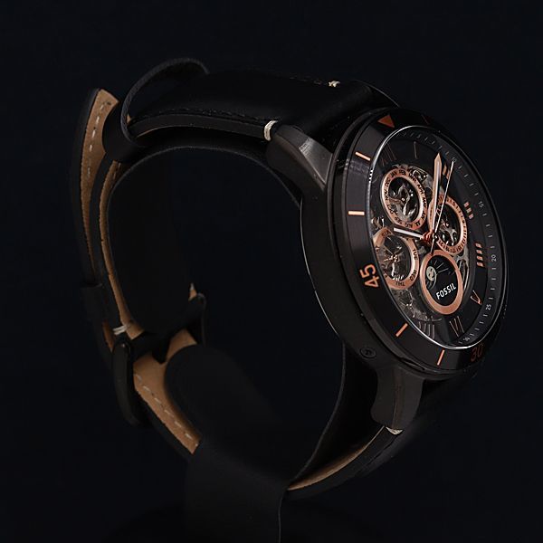 1円 稼働 美品 フォッシル ME3138 サン＆ムーン スケルトン ローマン トリプルカレンダー 21石 AT/自動巻 メンズ腕時計 XYZ 9573000 DIT