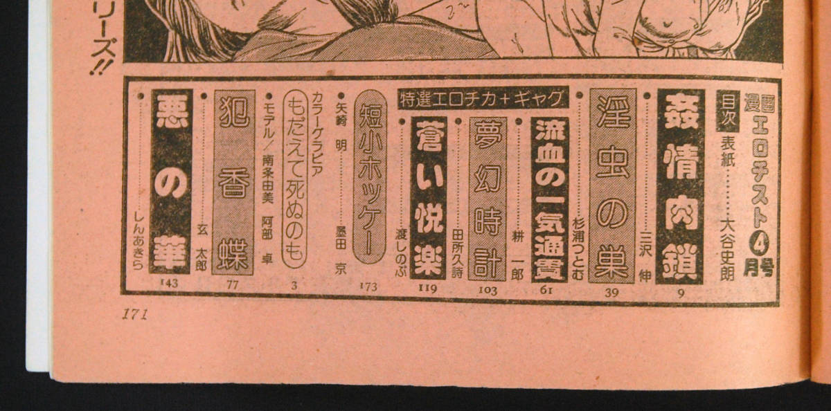 漫画エロチスト 1978年4月号 三沢伸/杉浦つとむ/耕一郎/玄太郎/田所久詩/渡しのぶ/しんあきら他 読切