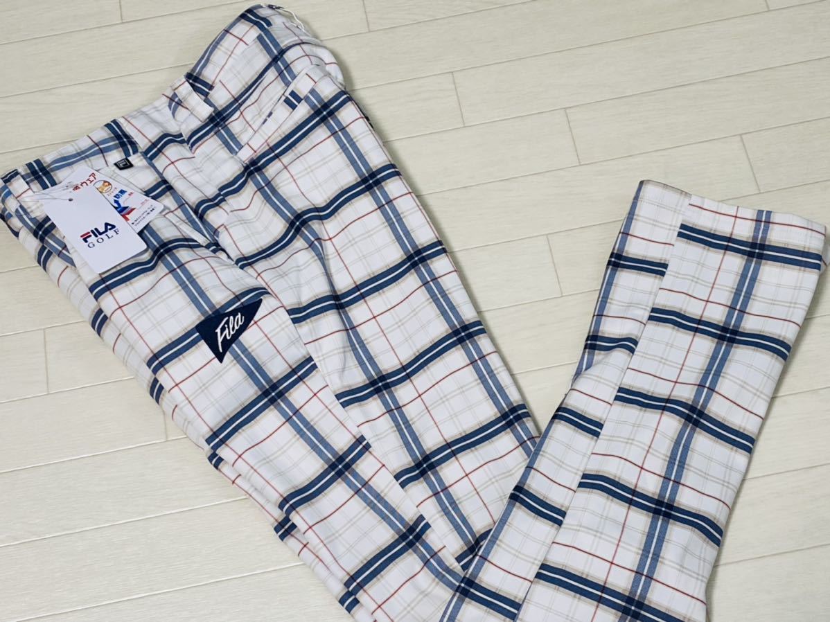セール，限定SALE フィラ ゴルフ FILA GOLF チェック柄 裏フリース 保温 3層ボンディング ストレッチパンツ オフホワイト サイズL(84cm～)｜売買されたオークション情報、yahooの商品情報をアーカイブ公開 - オーク パンツ、スラックス