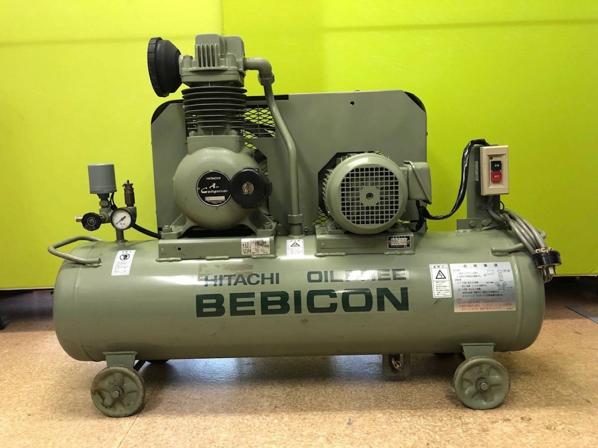 日立 オイルフリー コンプレッサー 1.5OP-9.5G5 3相200V 1.5kw 50hz 引き取り可 