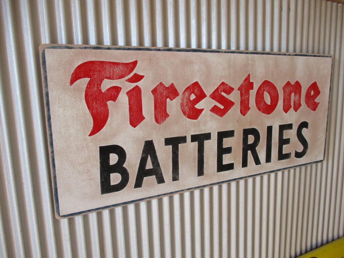 ビンテージサイン木製看板 検）FIRESTONEファイヤーストーンタイヤ 