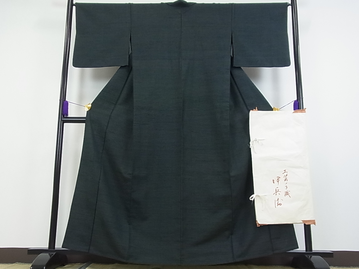 平和屋□希少 伊兵衛織 工芸手織 単衣 紬 たとう紙付き 逸品 s30303 