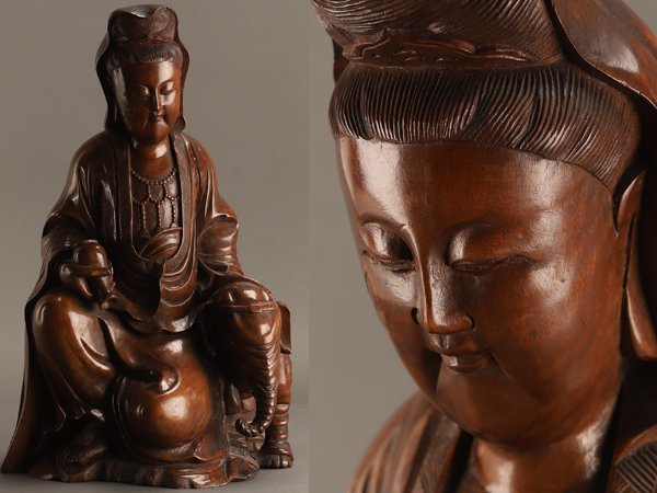 仏像 ｜木彫り 観音 様 仏教美術品 観音像彫刻 観世音 仏教美術 cs090ub 騎