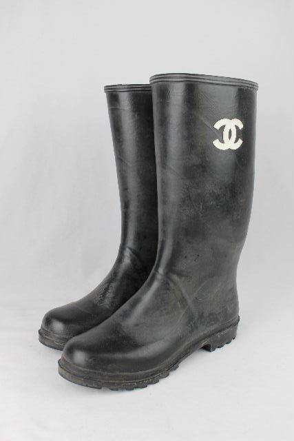 897 シャネル CHANEL VINTAGE ビッグココマーク レインブーツ ブラック