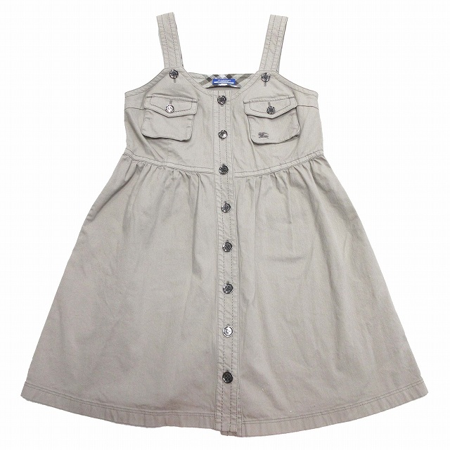 美品 バーバリーブルーレーベル BURBERRY BLUE LABEL デニム フレア ワンピース ジャンパー スカート ロゴ ストレッチ フロントボタン 38※