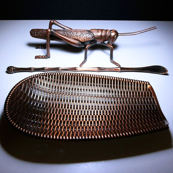 銅製 茶杓＋茶杓置き＋茶則(ちゃそく) 茶道具3点セットZX ≪