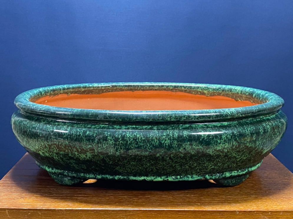 寧】中国美術 呂均窯 水盤 楕円形 盆景 水石 盆器 盆栽 時代箱 唐物