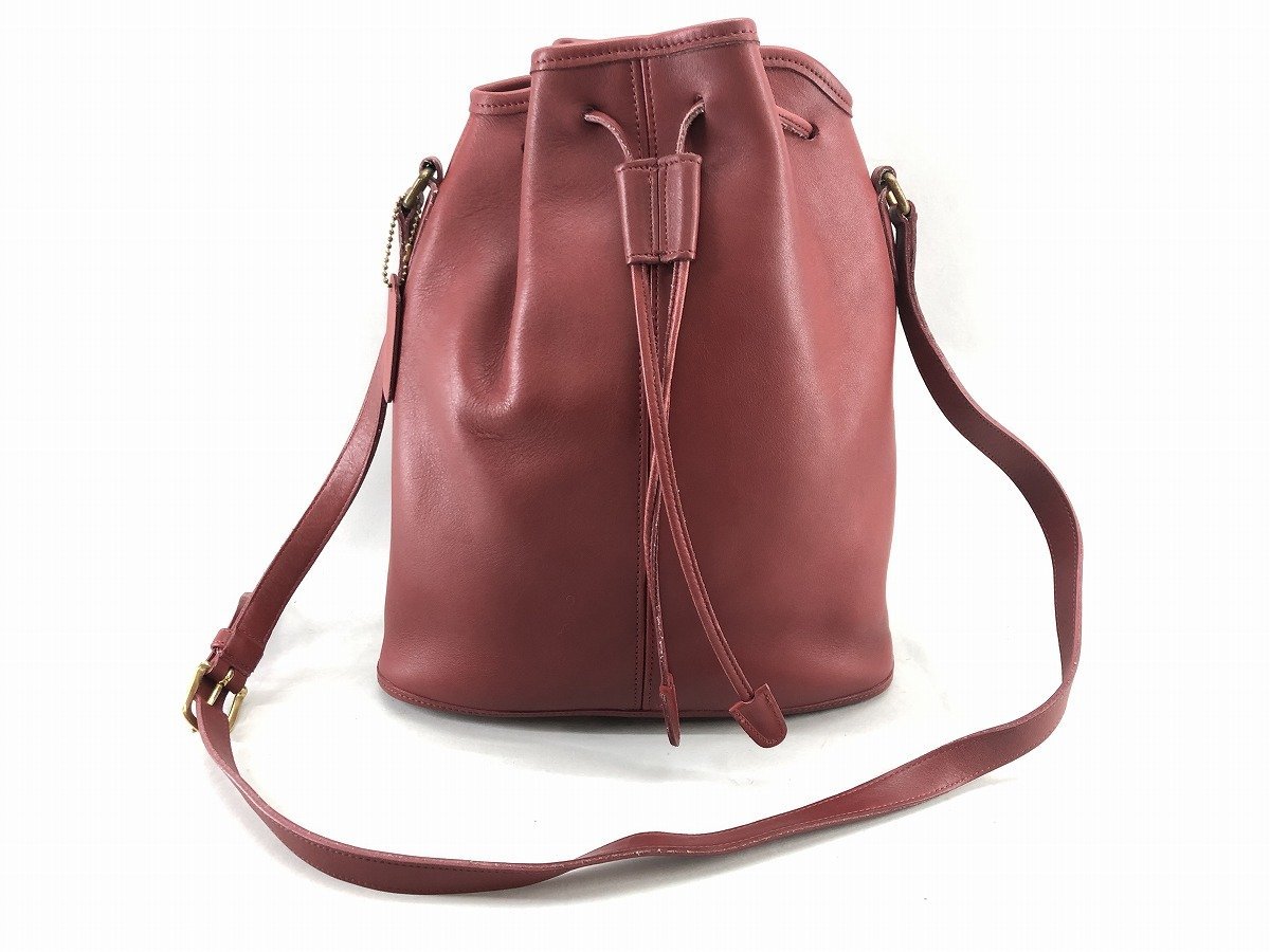 COACH コーチ レザー 巾着ショルダーバッグ 9946 赤 中古[1-2946 COACH コーチ レザー 巾着ショルダーバッグ 9946 赤 中古[1-2946