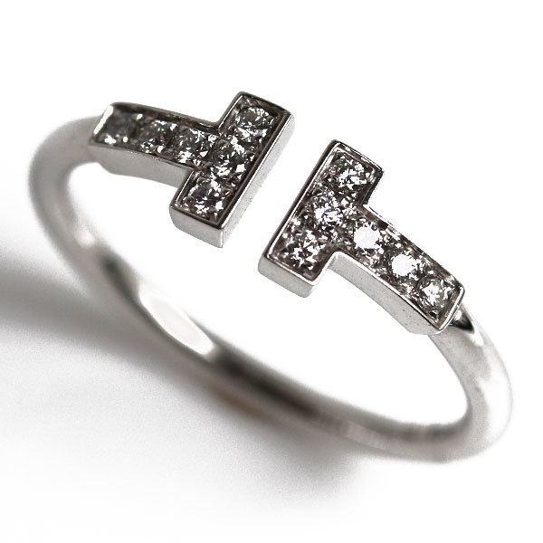 MR5518 TIFFANY 750 ホワイトゴールドリング Tワイヤーダイヤモンド ファッションリング レディース指輪 2.7g サイズ約14号/中古