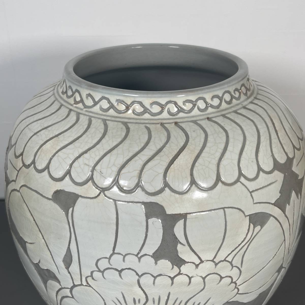 京焼 宮本翠浩 三島手 牡丹文 花入れ / 清水焼 花器 花瓶 壺 茶壺