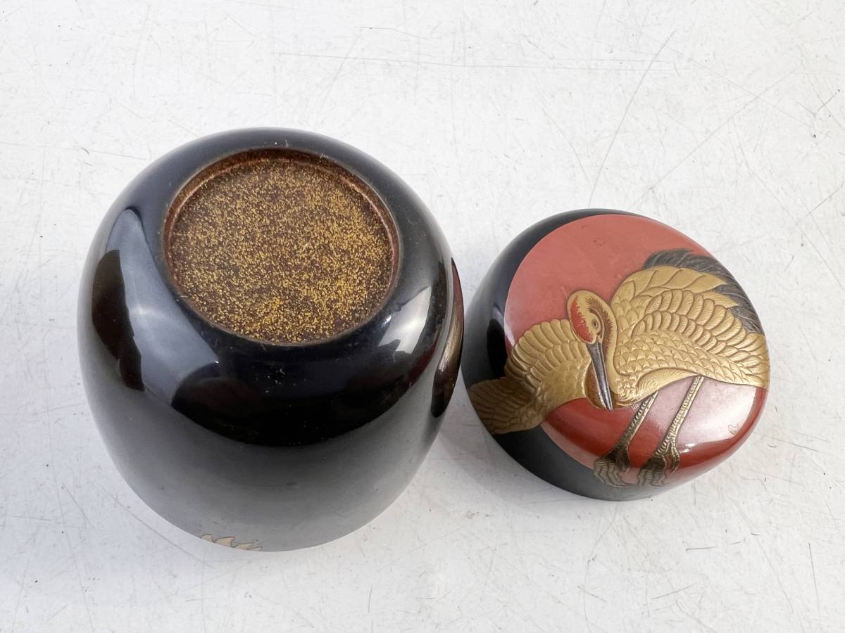 時代物 中棗 茶道具 日乃出鶴蒔絵 古美術 骨董 漆芸 保証品 1円