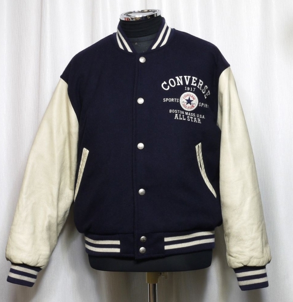 ☆CONVERSE コンバース ALL STAR オールスター 牛革 袖革スタジャン M ネイビー