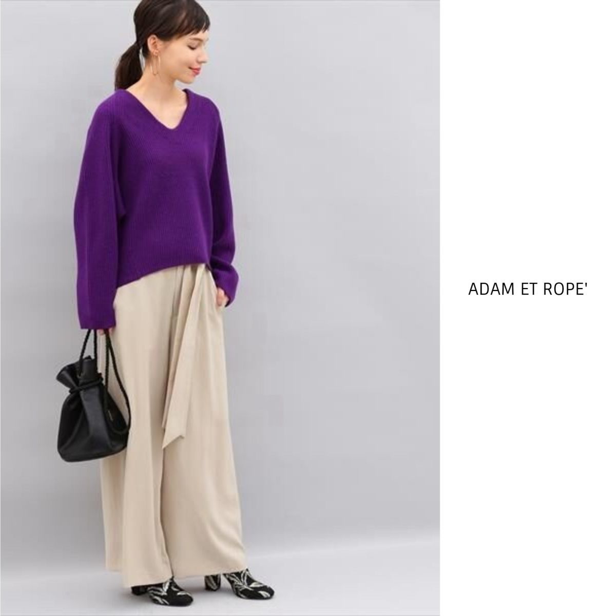 1.7万☆アダムエロペ Adam et Rope'☆ウールVネックコクーンプルオーバー フリーサイズ☆ K-M 0151
