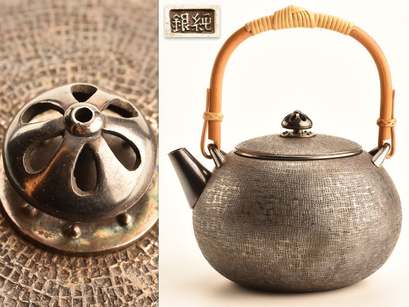 流】煎茶道具 純銀製湯沸 銀瓶 重量296g KL812 銀瓶 茶道具 湯