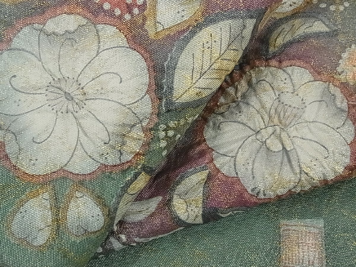 花美人着物■太鼓柄袋帯　作家物　辻が花　金糸　金通し地　逸品　eee4022