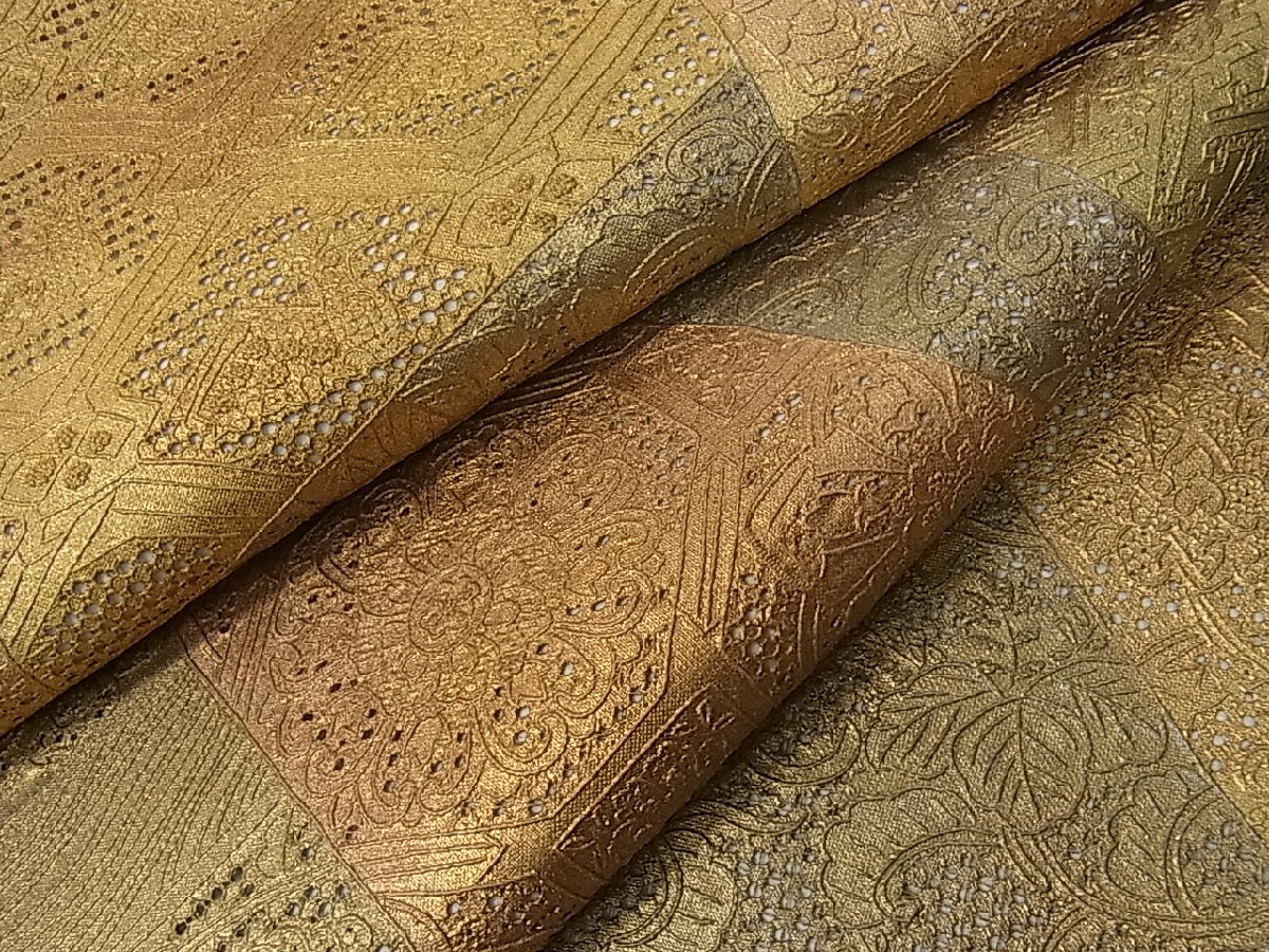平和屋着物□六通柄袋帯 総刺繍 スワトウ相良刺繍 切嵌花唐草文 金彩