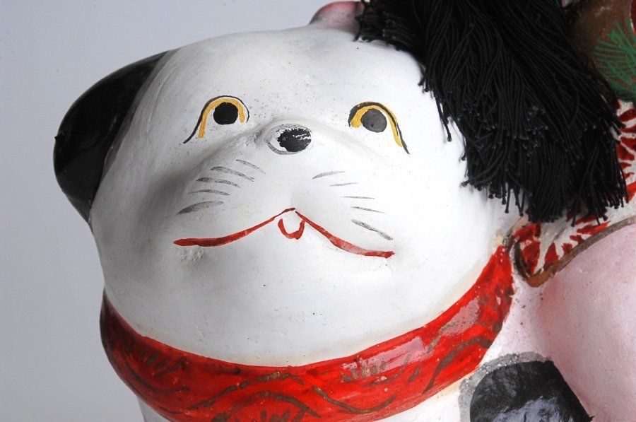 1236280◇中野土人形 犬乗り童子 2点 土雛 高さ25.5、22cm