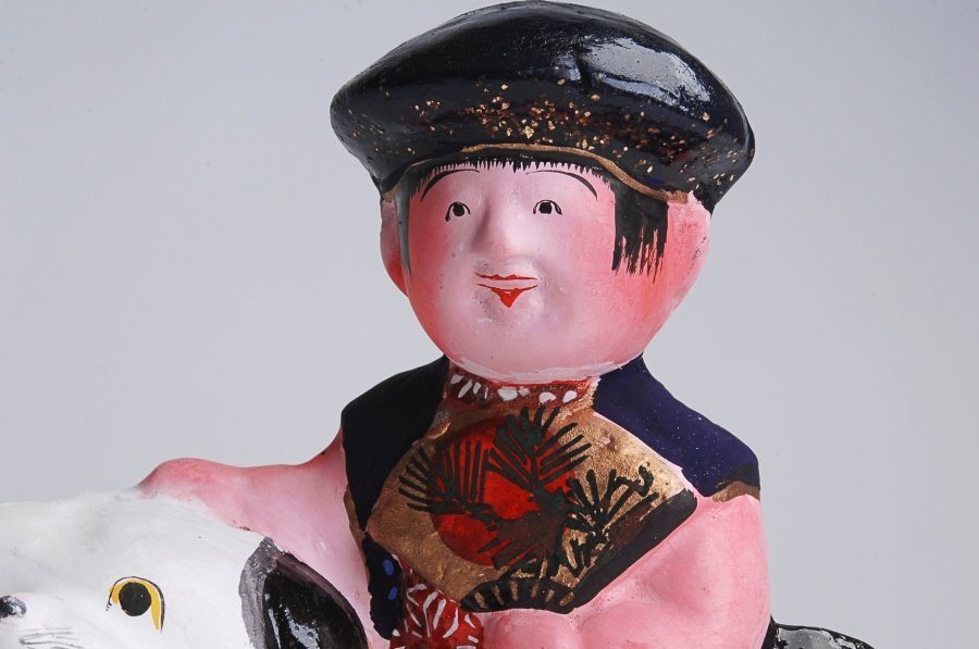 1236280◇中野土人形 犬乗り童子 2点 土雛 高さ25.5、22cm