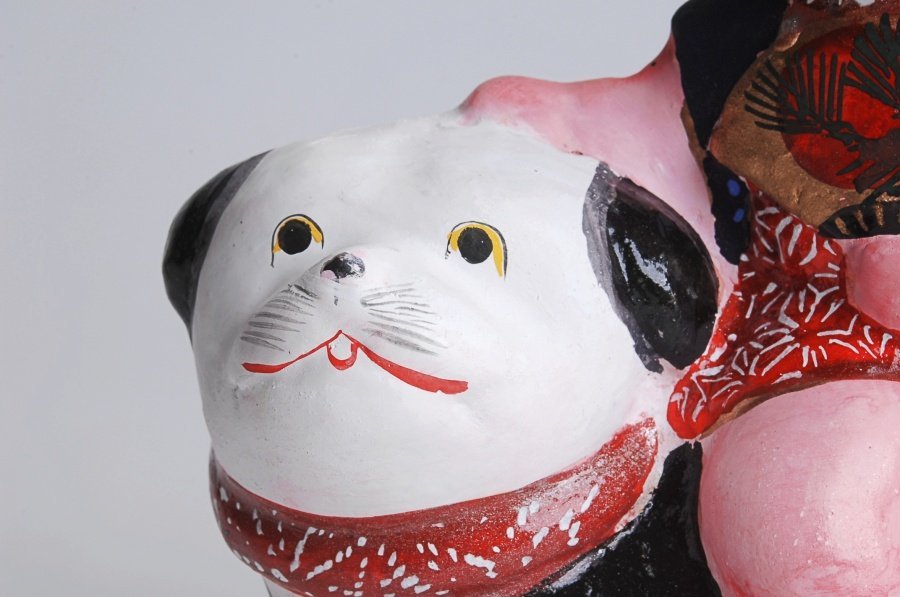 1236280◇中野土人形 犬乗り童子 2点 土雛 高さ25.5、22cm