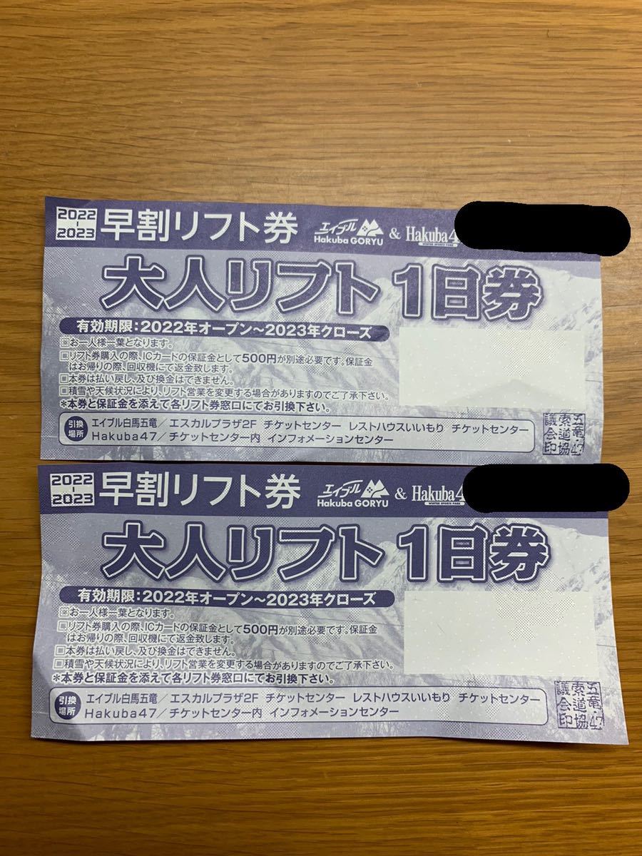 白馬五竜＆Hakuba47リフト券大人1日券2枚セット ☆エイブル白馬五竜