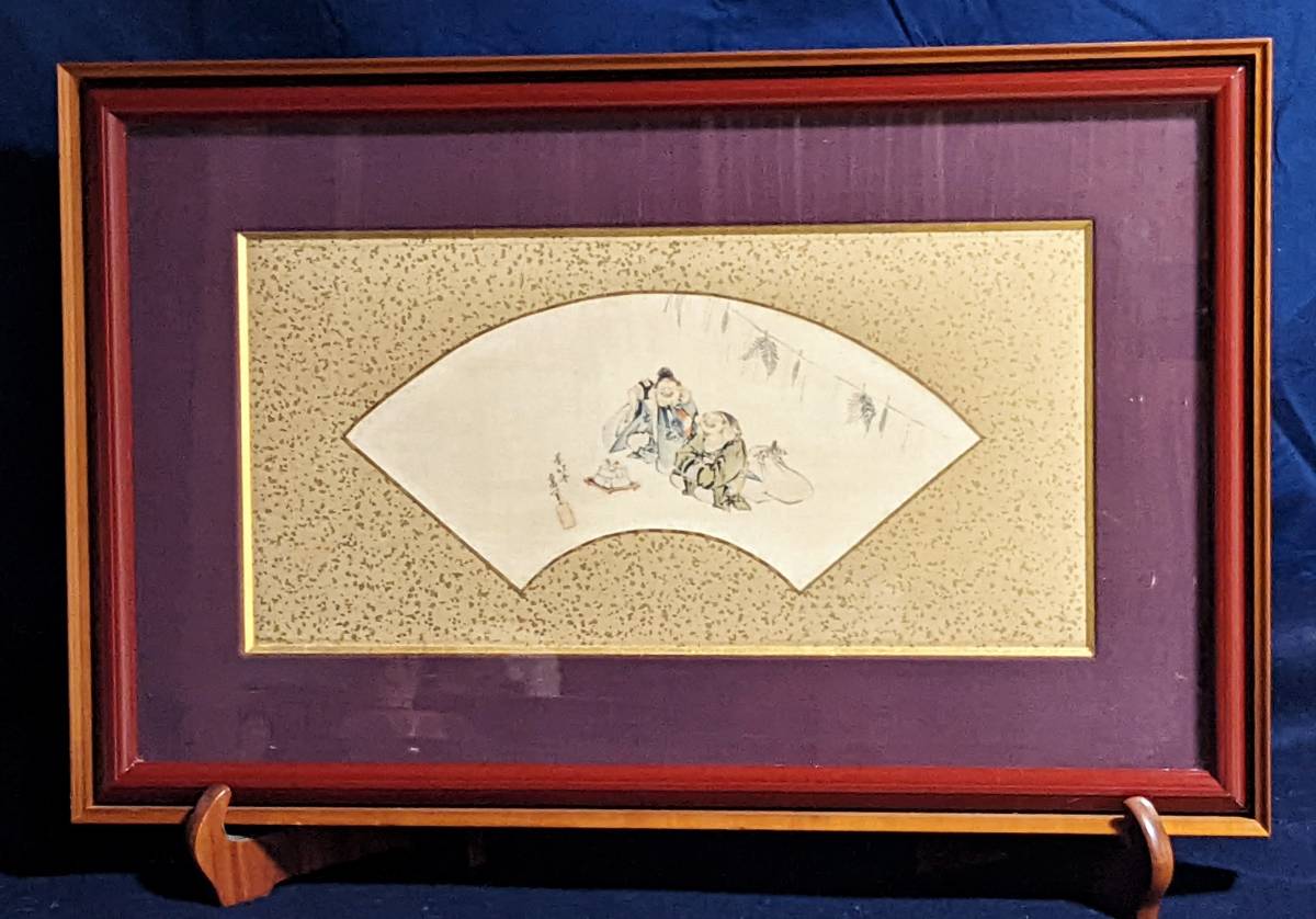 葛飾北斎 肉筆彩色画『萬歳見立図』◇扇面絹本◇真筆◇木村東介 油彩画