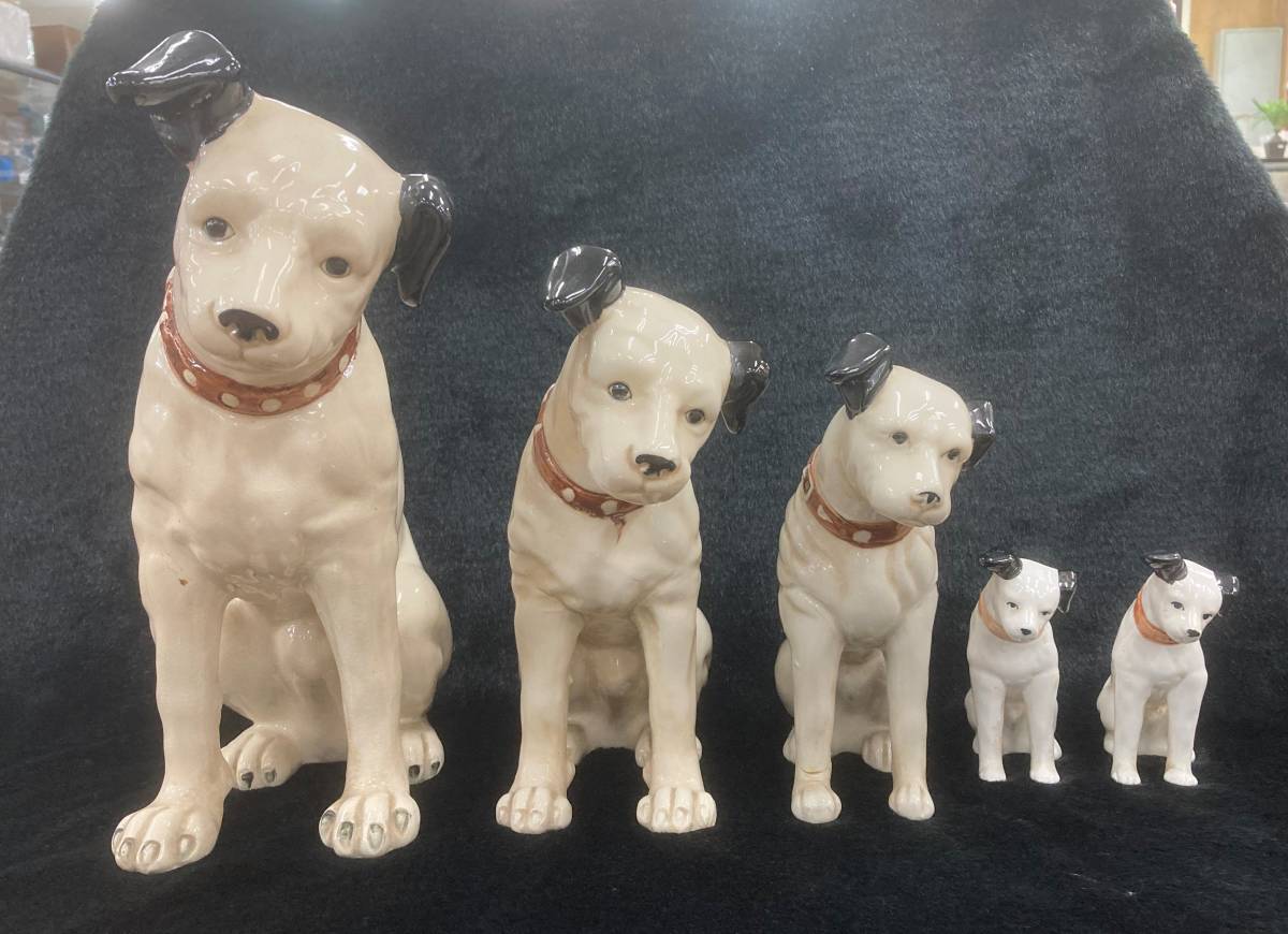 〇 Victor ビクター ニッパー 犬 5点 陶器 置き物 昭和レトロ 瀬戸モノ