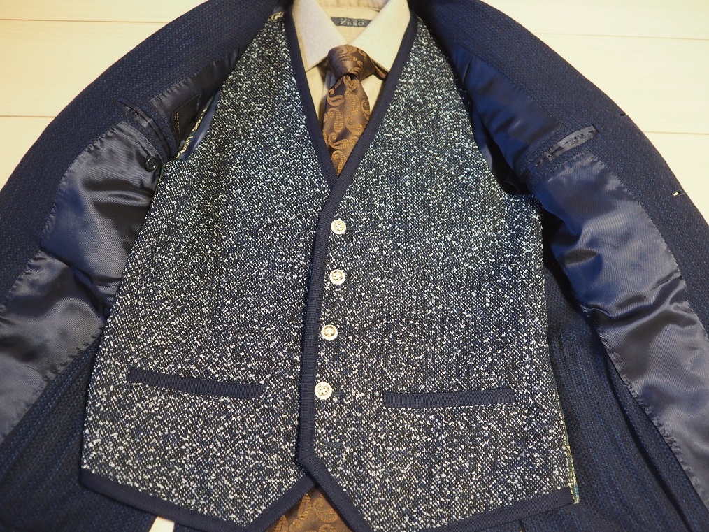 ミツミネの背面幾何学模様おしゃれなツイードジレベスト　サイズS