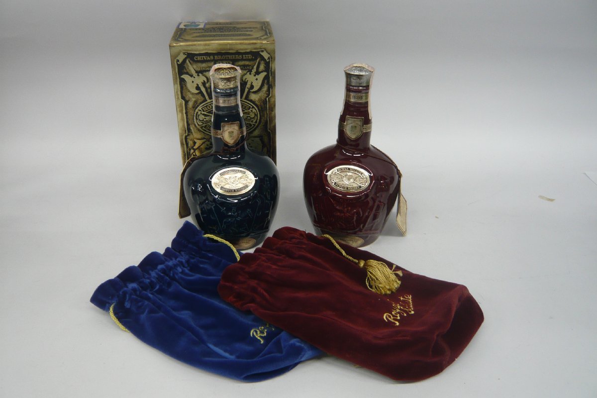 1円～ おたからや◆＊K1227-18　ロイヤルサルートROYAL SALUTE　21年　巾着　ウイスキー　スコッチSCOTCH☆2本セット