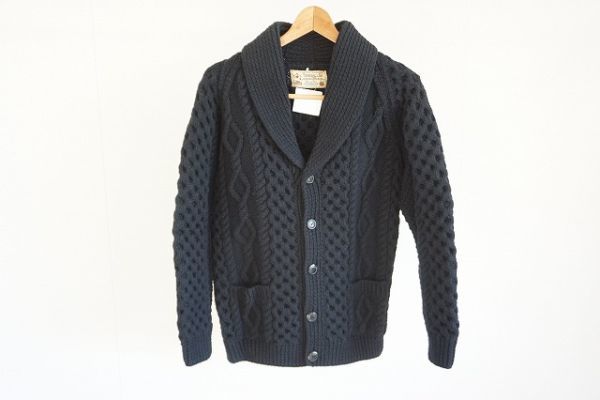 【即決】INVERALLAN インバーアラン メンズ カーディガン フィッシャーマン ケーブルニット 黒 スコットランド製 【790907】