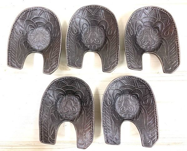 人間国宝】煎茶茶托 佐々木象堂写し 鬼瓦茶托 鋳銅製 5客揃 箱付 黄布