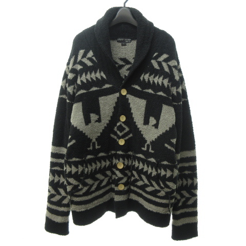 ベアフットドリームス BAREFOOT DREAMS カウチン柄ショールカラーカーディガン ニット セーター ネイティブ 総柄 長袖 C640 黒 灰 L