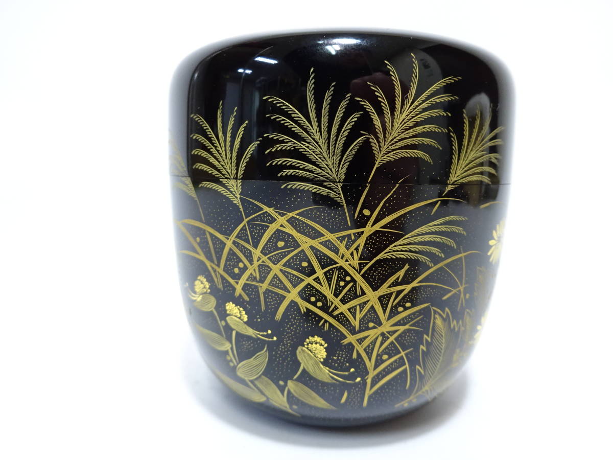 京都#⑥ 輪島塗 秀草 作 春秋草花蒔絵 棗 共箱 布 茶道具 【公式通販】