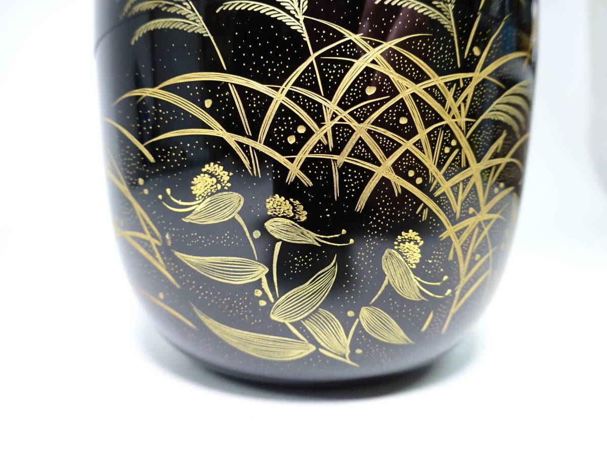 京都#⑥ 輪島塗 秀草 作 春秋草花蒔絵 棗 共箱 布 茶道具 【公式通販】
