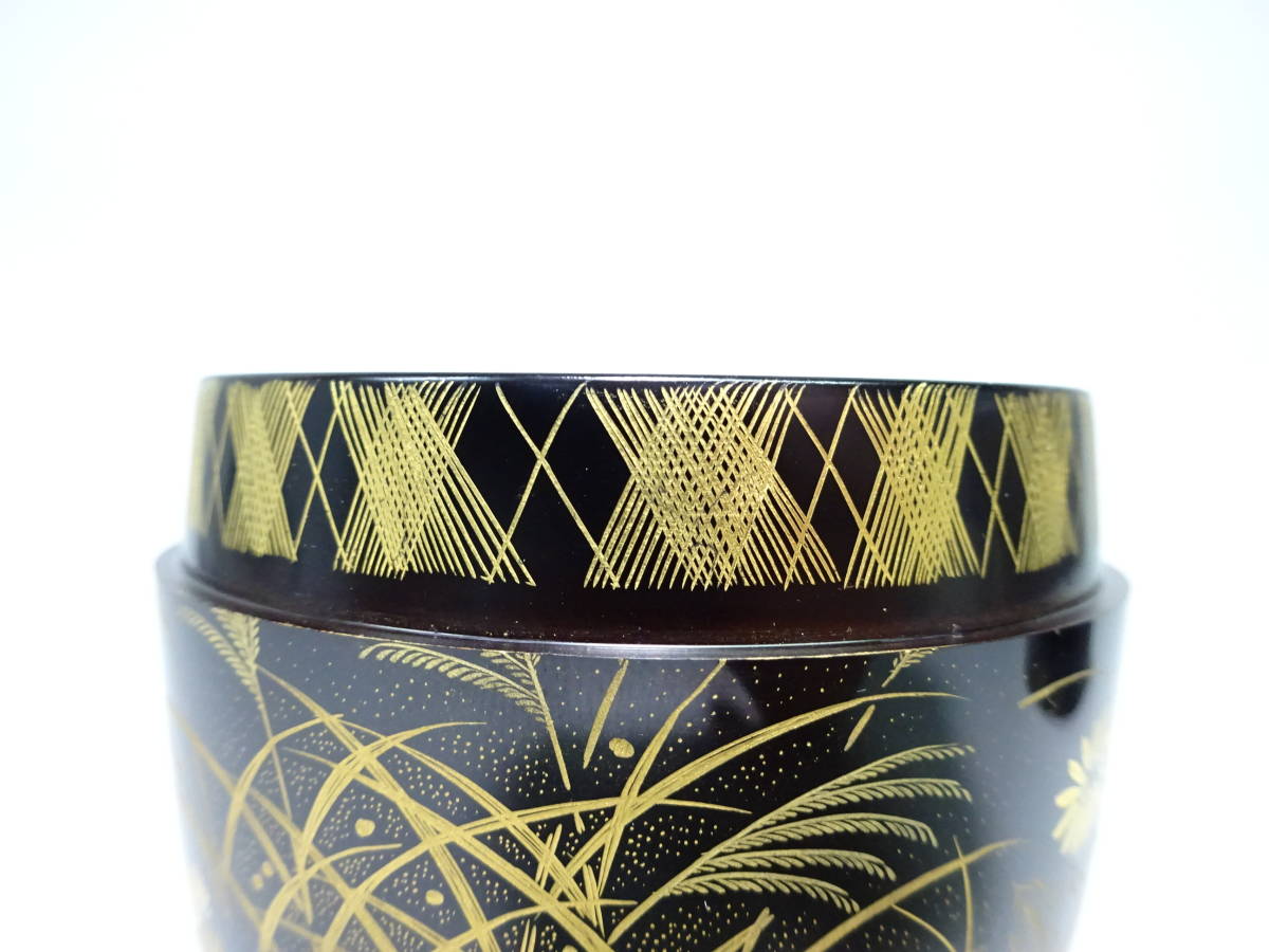京都#⑥ 輪島塗 秀草 作 春秋草花蒔絵 棗 共箱 布 茶道具 【公式通販】