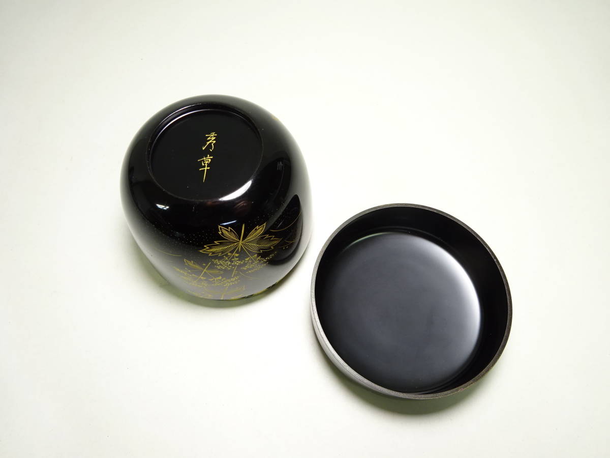 京都#⑥ 輪島塗 秀草 作 春秋草花蒔絵 棗 共箱 布 茶道具 【公式通販】