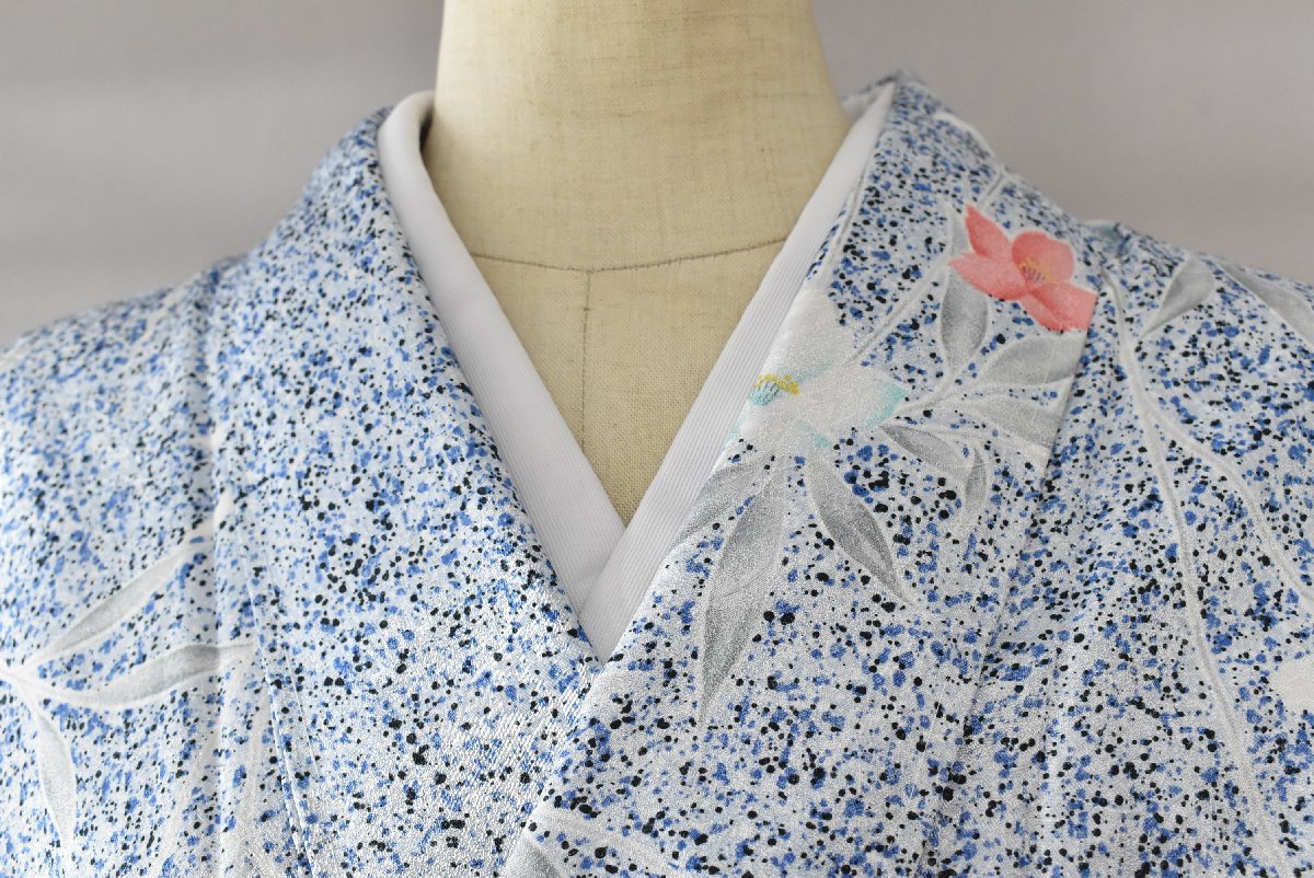 【桜庭呉服店】小紋 着物 花 葉 可愛い 身丈156cm 裄丈64.5cm　★ kb-2648