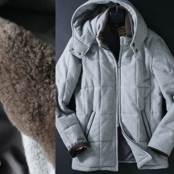 ●イタリア製熟練メーカー●カシミヤ混●カストリーノファー付●中わた入り着脱フーデッドコート●54●ロロピアーナ好きも納得●dh159