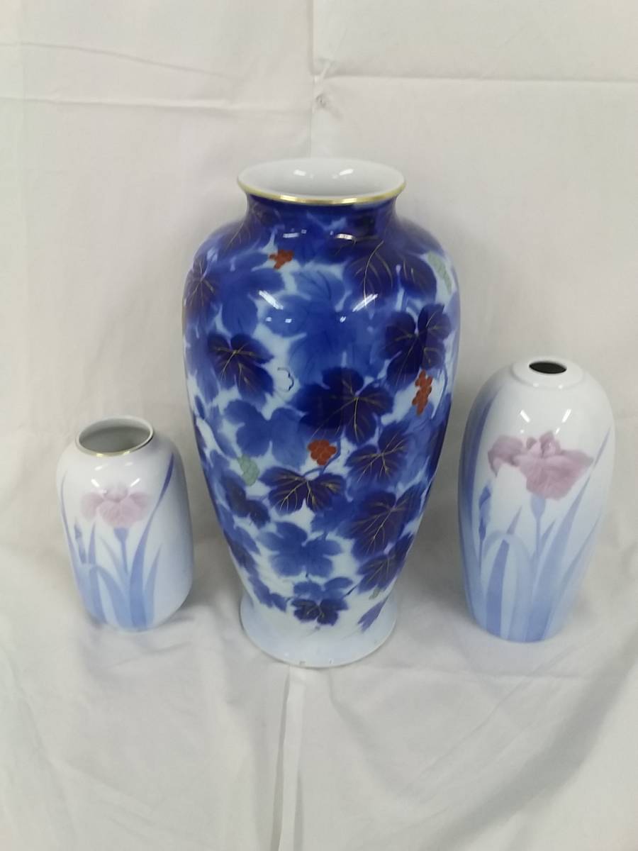 深川製磁 官窯染付 蘭文 花瓶 26cm 共箱 未使用品