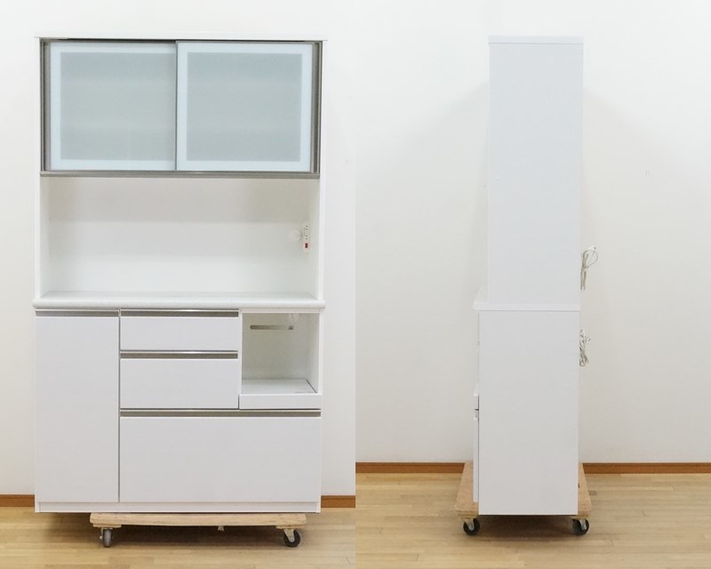 東ハ:【ニトリ】キッチンボード アルミナ2 120KBWH ホワイト 幅約120.5cm 食器棚 キッチン 収納 家具 レンジ台 レンジボード 家電ボード