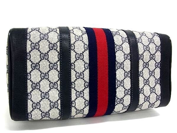 GUCCI GG Supreme Sherry Line Bag PVC 2way Navy Red gold 002