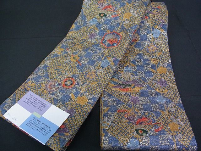 半幅帯 長尺 ウィリアムモリス いちご泥棒 インディゴ×アネモネ ブルー