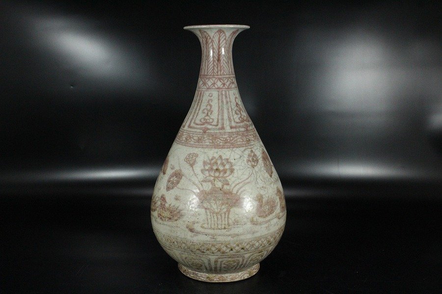 中国美術 釉裏紅 刻龍紋 壷(K-A720) 中国美術 釉裏紅 刻龍紋 壷(K-A720