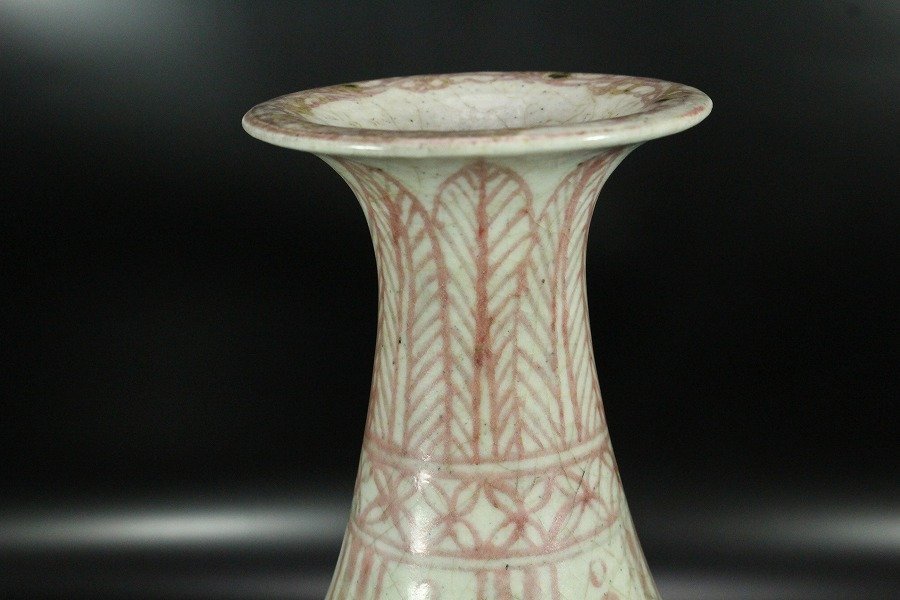 中国美術 釉裏紅 刻龍紋 壷(K-A720) 中国美術 釉裏紅 刻龍紋 壷(K-A720