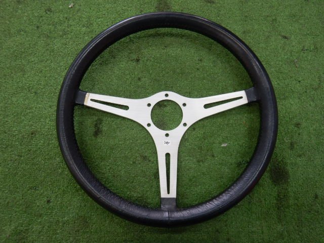 23011812】メーカー不明 黒レザーハンドル 34.5cmΦ ステアリング