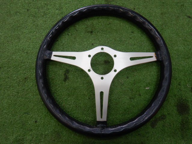 23011812】メーカー不明 黒レザーハンドル 34.5cmΦ ステアリング
