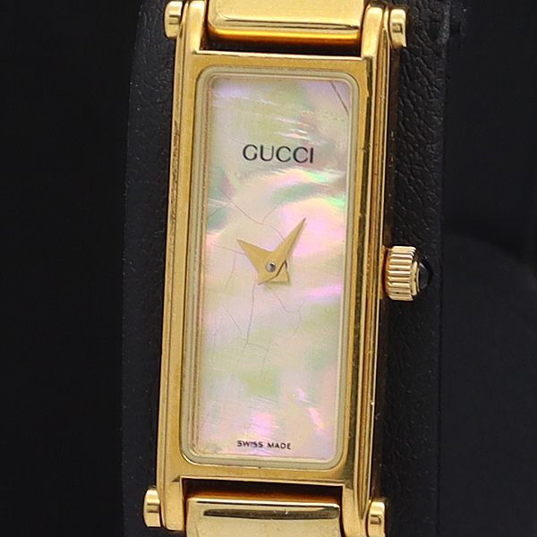 1円 稼働 良品 箱/保証書付 グッチ QZ 1500 バングルウォッチ スクエア アイボリー系シェル文字盤 レディース腕時計 XYZ 2000000◇