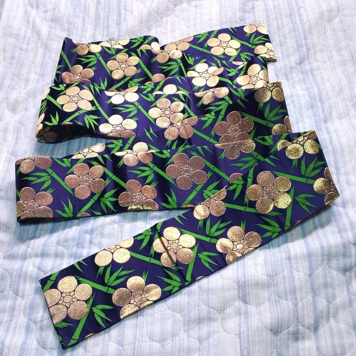 半幅帯 長尺 ウィリアムモリス いちご泥棒 インディゴ×アネモネ ブルー