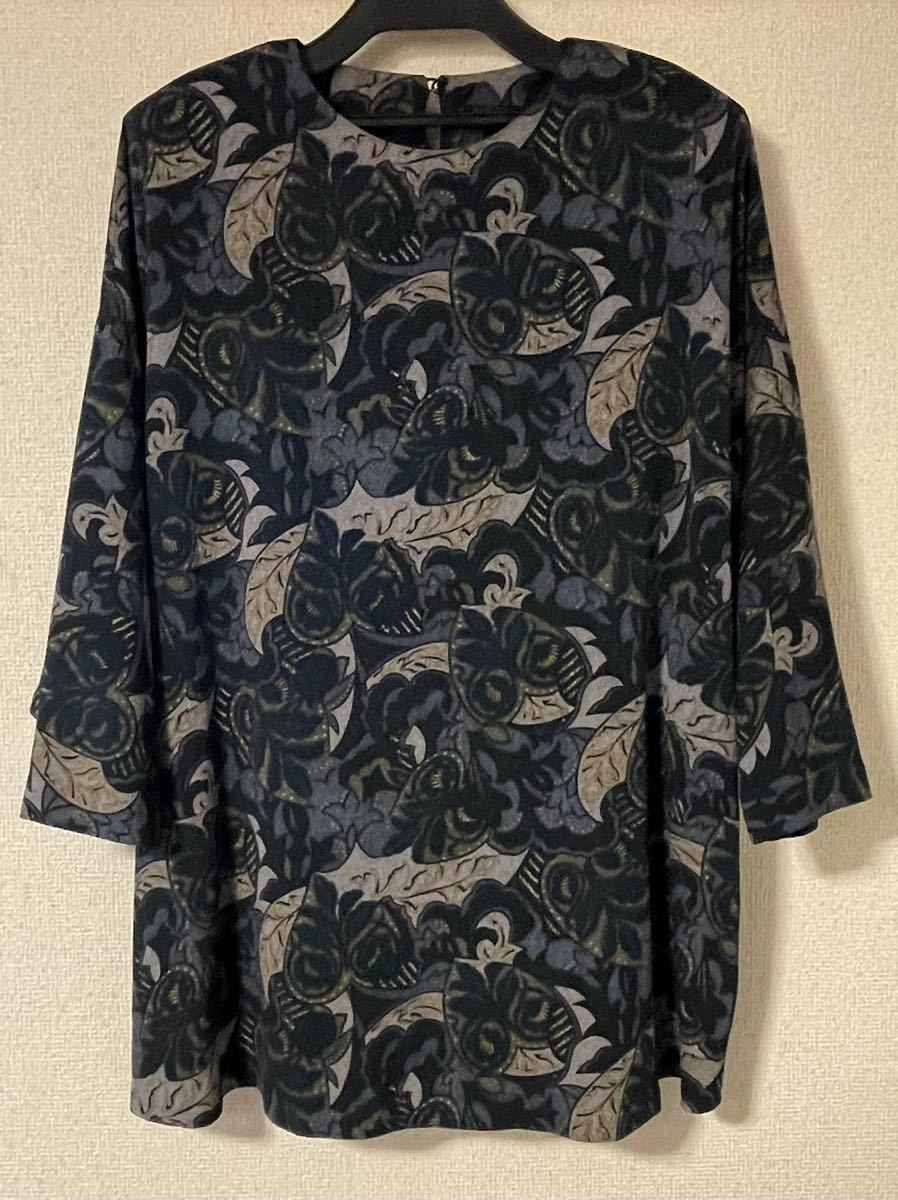 詩仙堂ちりめんプリントプルオーバー 藍